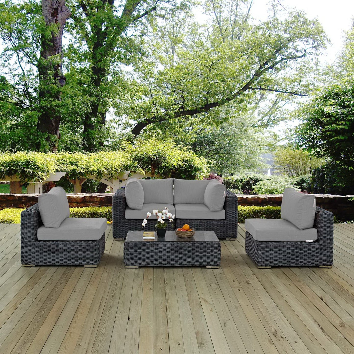 Summon 5 Piece Outdoor Patio Sunbrella Sectional Set in Canvas Gray by Modway (1896)