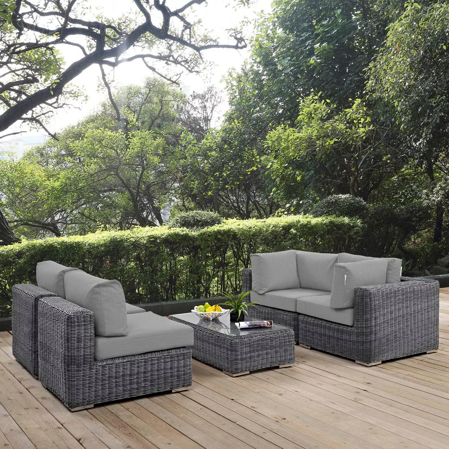 Summon 5 Piece Outdoor Patio Sunbrella Sectional Set in Canvas Gray by Modway (1896)