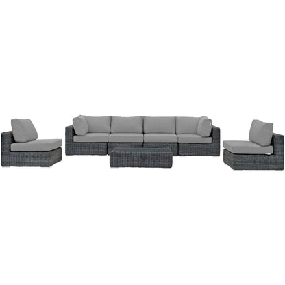 Summon 7 Piece Outdoor Patio Sunbrella Sectional Set in Canvas Gray by Modway (1897)