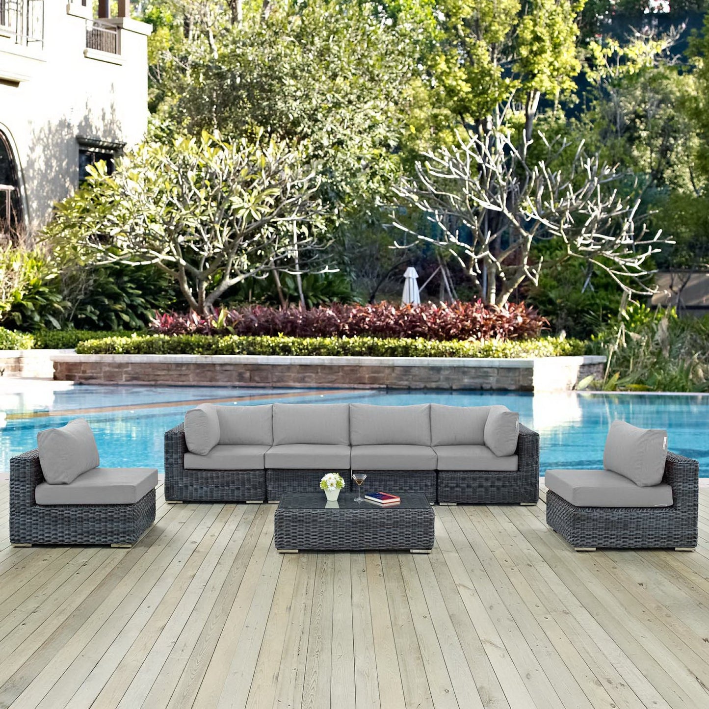 Summon 7 Piece Outdoor Patio Sunbrella Sectional Set in Canvas Gray by Modway (1897)