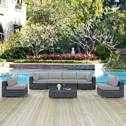 Summon 7 Piece Outdoor Patio Sunbrella Sectional Set in Canvas Gray by Modway (1897)