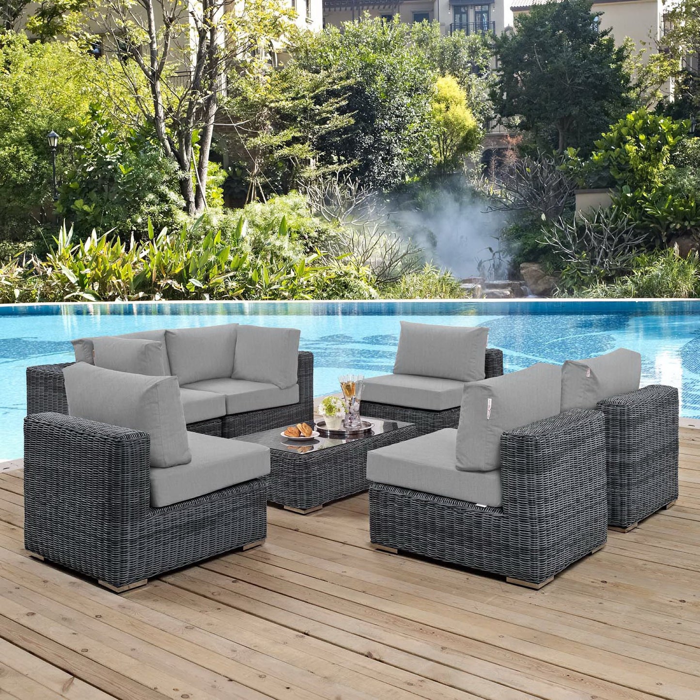Summon 7 Piece Outdoor Patio Sunbrella Sectional Set in Canvas Gray by Modway (1897)