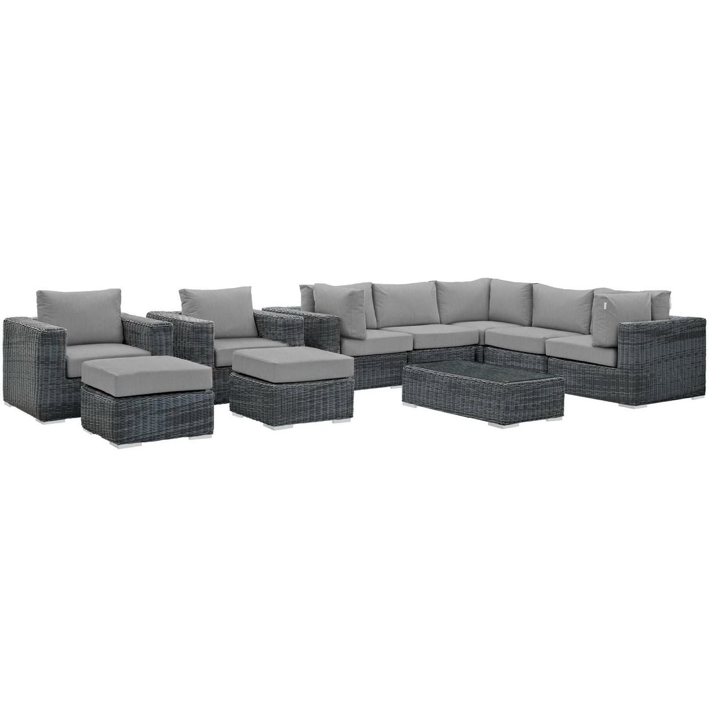 Summon 10 Piece Outdoor Patio Sunbrella Sectional Set in Canvas Gray by Modway (1902)
