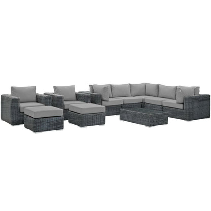 Summon 10 Piece Outdoor Patio Sunbrella Sectional Set in Canvas Gray by Modway (1902)
