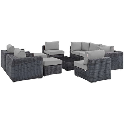 Summon 10 Piece Outdoor Patio Sunbrella Sectional Set in Canvas Gray by Modway (1902)