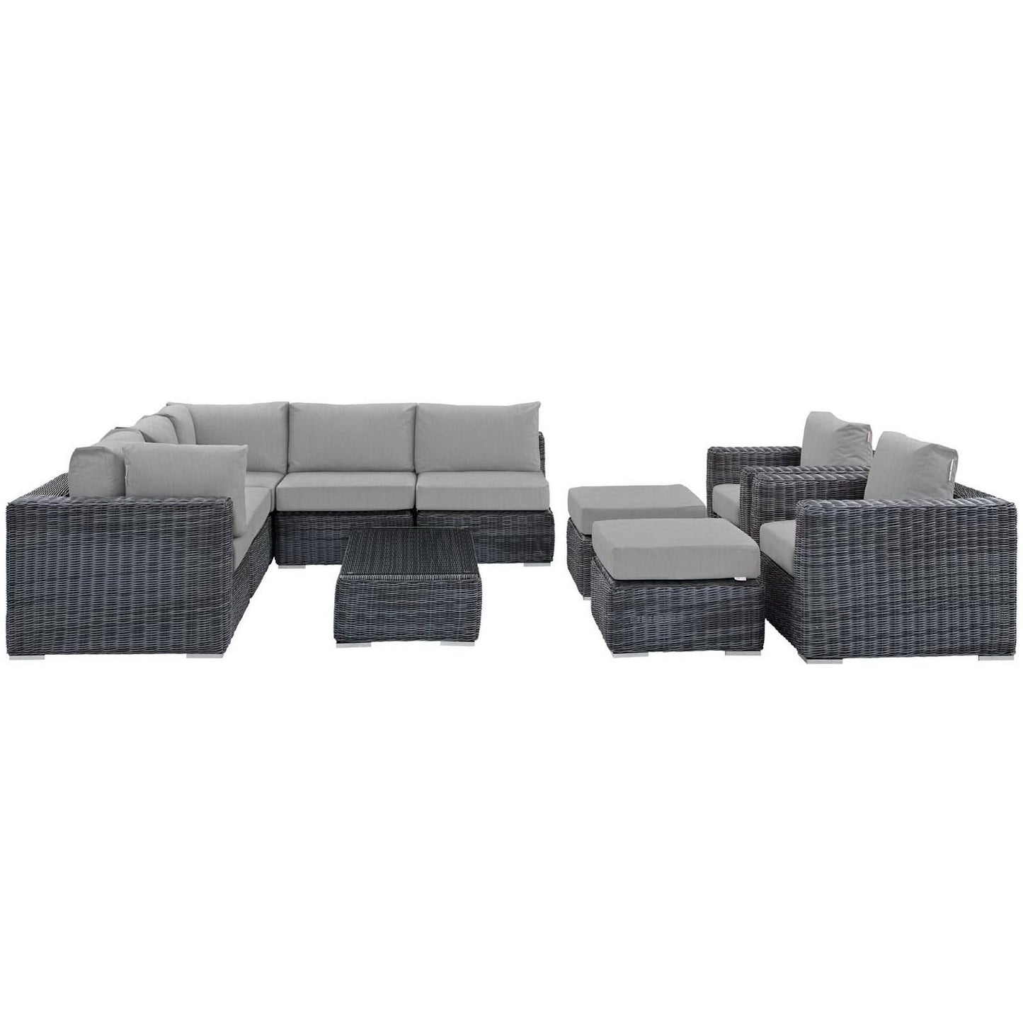 Summon 10 Piece Outdoor Patio Sunbrella Sectional Set in Canvas Gray by Modway (1902)