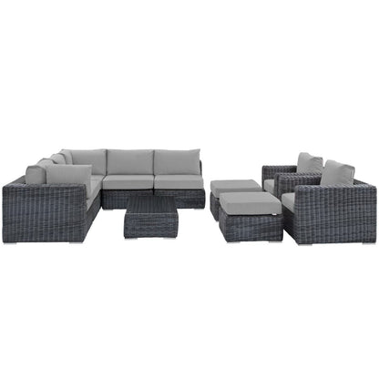 Summon 10 Piece Outdoor Patio Sunbrella Sectional Set in Canvas Gray by Modway (1902)