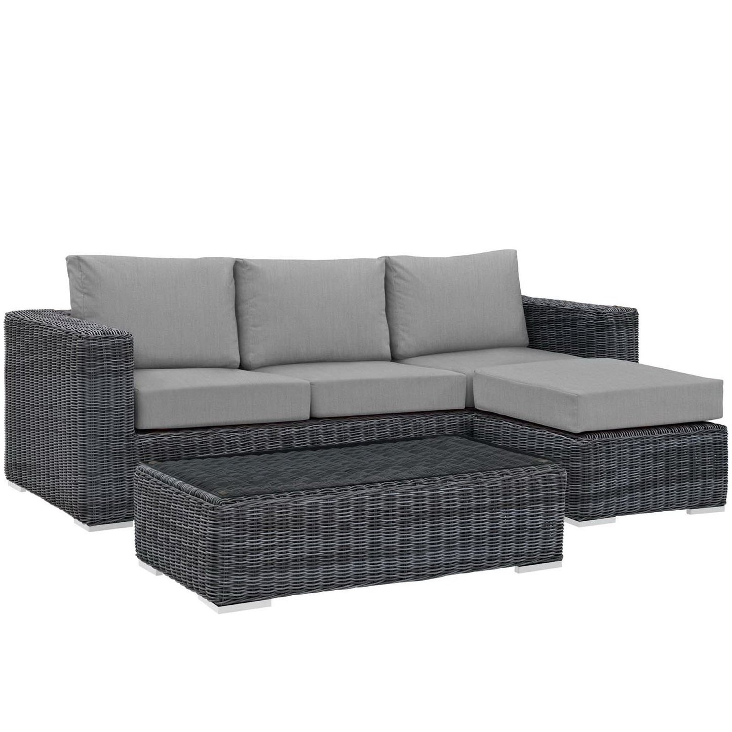 Summon 3 Piece Outdoor Patio Sunbrella Sectional Set in Canvas Gray by Modway (1903)