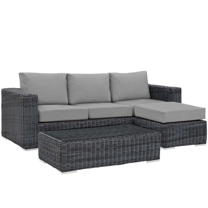 Summon 3 Piece Outdoor Patio Sunbrella Sectional Set in Canvas Gray by Modway (1903)