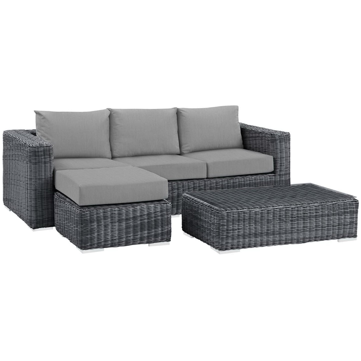 Summon 3 Piece Outdoor Patio Sunbrella Sectional Set in Canvas Gray by Modway (1903)