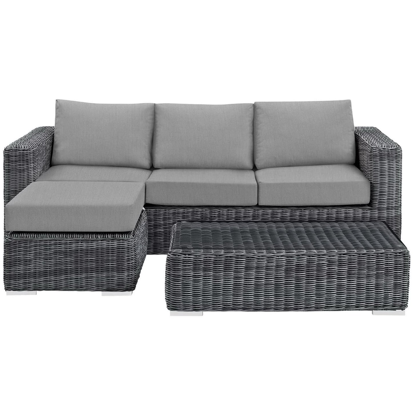 Summon 3 Piece Outdoor Patio Sunbrella Sectional Set in Canvas Gray by Modway (1903)
