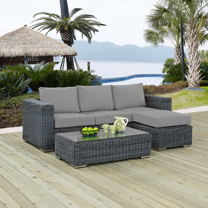 Summon 3 Piece Outdoor Patio Sunbrella Sectional Set in Canvas Gray by Modway (1903)