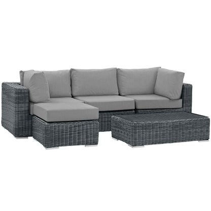 Summon 5 Piece Outdoor Patio Sunbrella Sectional Set in Canvas Gray by Modway (1904)