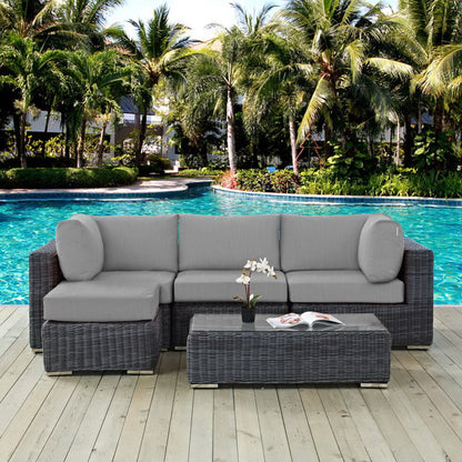 Summon 5 Piece Outdoor Patio Sunbrella Sectional Set in Canvas Gray by Modway (1904)