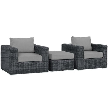 Summon 3 Piece Outdoor Patio Sunbrella Sectional Set in Canvas Gray by Modway (1905)