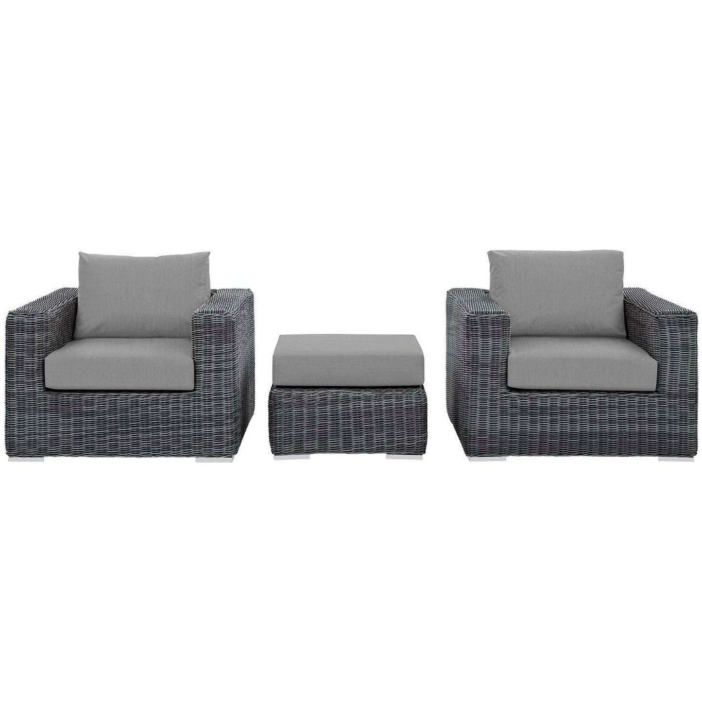 Summon 3 Piece Outdoor Patio Sunbrella Sectional Set in Canvas Gray by Modway (1905)