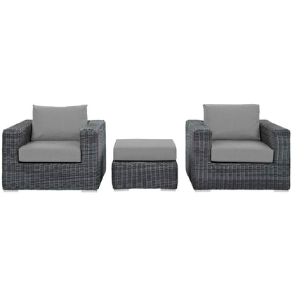 Summon 3 Piece Outdoor Patio Sunbrella Sectional Set in Canvas Gray by Modway (1905)
