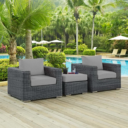 Summon 3 Piece Outdoor Patio Sunbrella Sectional Set in Canvas Gray by Modway (1905)