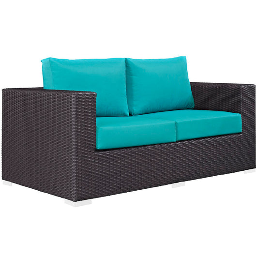 Convene Outdoor Patio Loveseat in Espresso Turquoise by Modway (EEI-1907)