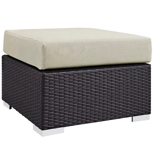 Convene Outdoor Patio Wicker Rattan Square Ottoman in Espresso Beige by Modway