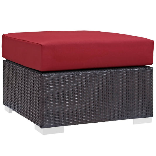 Convene Outdoor Patio Fabric Square Ottoman in Espresso Red by Modway (EEI-1911)