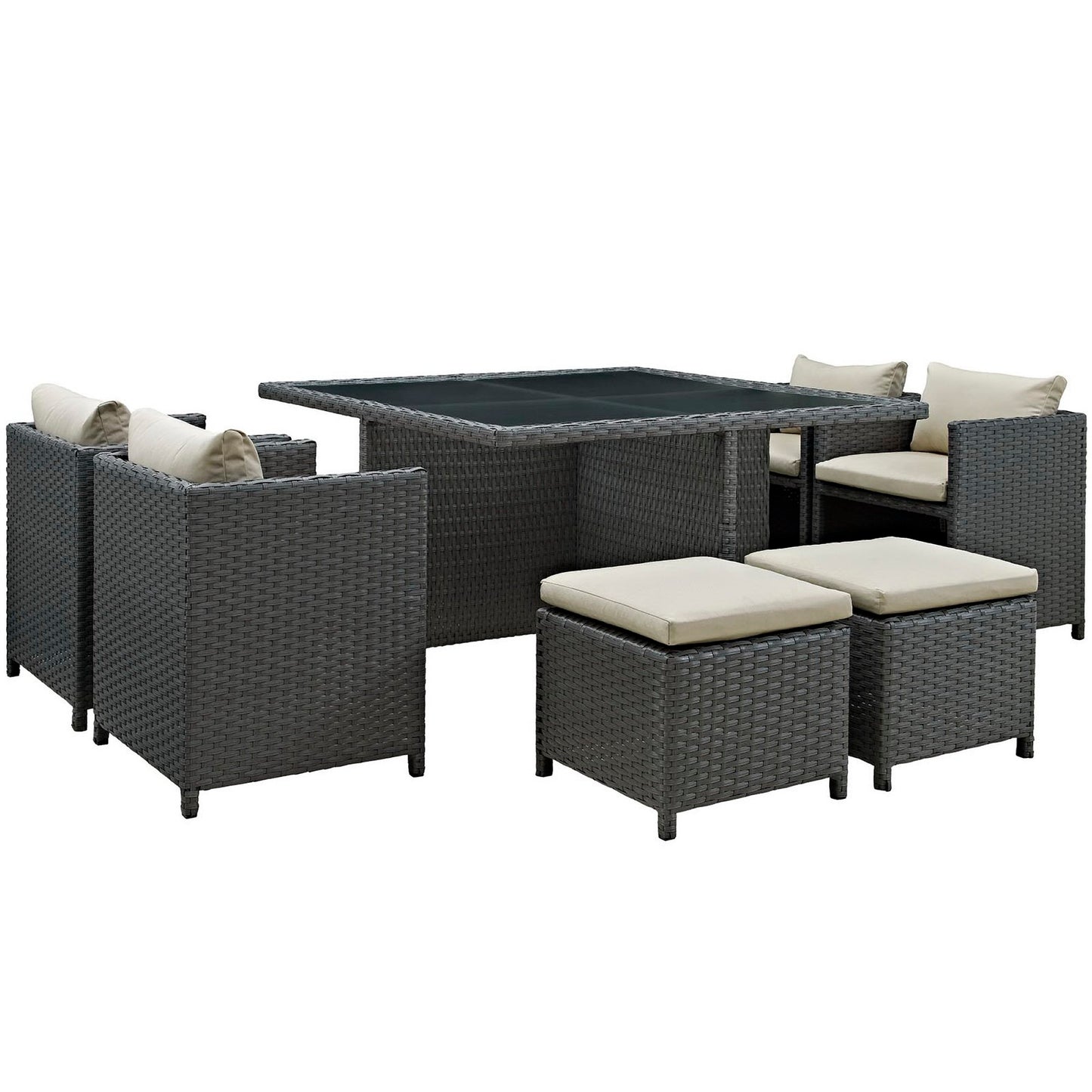 Sojourn 9 Piece Outdoor Patio Sunbrella Dining Set in Antique Canvas Beige by Modway (1946)
