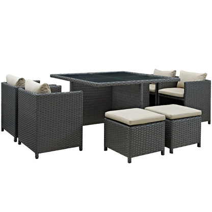 Sojourn 9 Piece Outdoor Patio Sunbrella Dining Set in Antique Canvas Beige by Modway (1946)