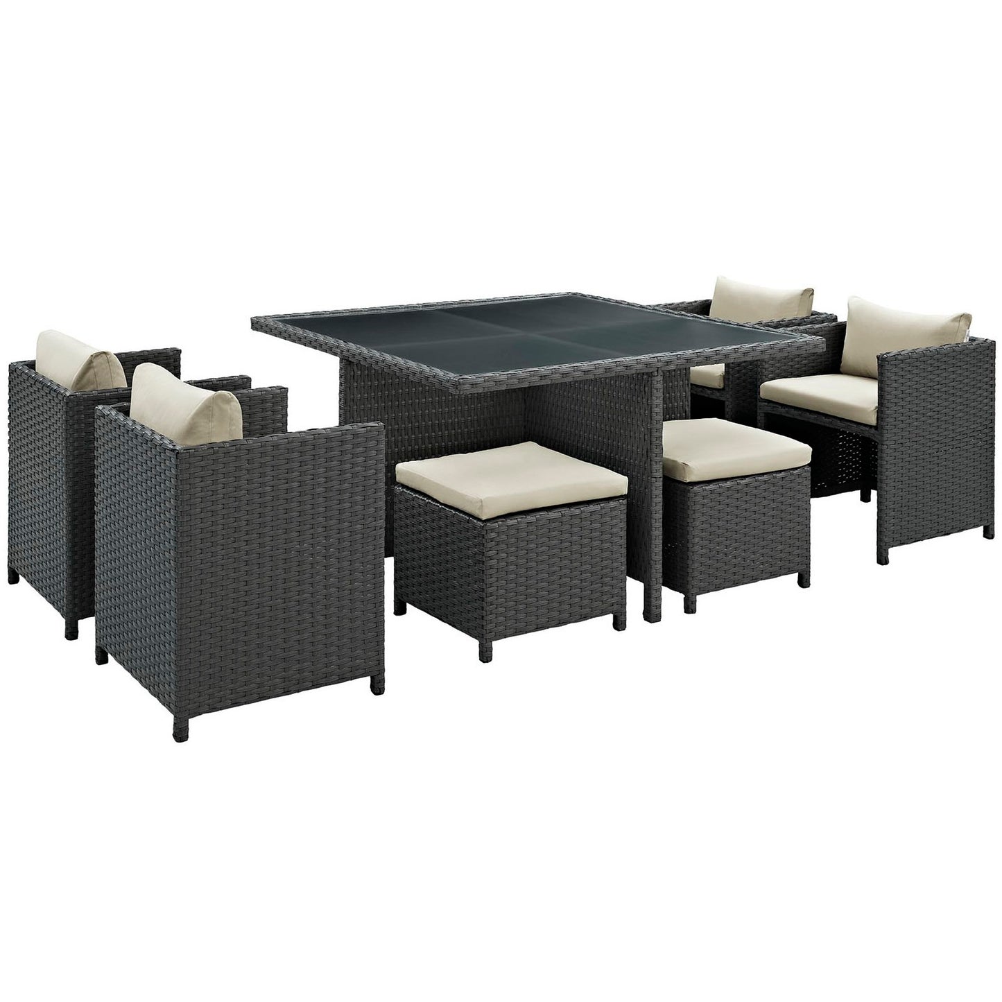 Sojourn 9 Piece Outdoor Patio Sunbrella Dining Set in Antique Canvas Beige by Modway (1946)