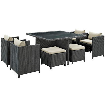 Sojourn 9 Piece Outdoor Patio Sunbrella Dining Set in Antique Canvas Beige by Modway (1946)