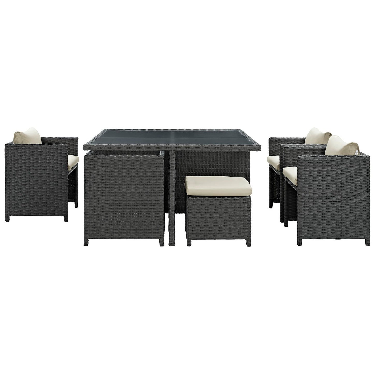 Sojourn 9 Piece Outdoor Patio Sunbrella Dining Set in Antique Canvas Beige by Modway (1946)