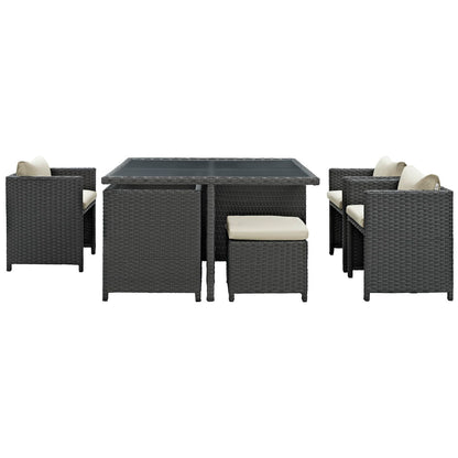 Sojourn 9 Piece Outdoor Patio Sunbrella Dining Set in Antique Canvas Beige by Modway (1946)