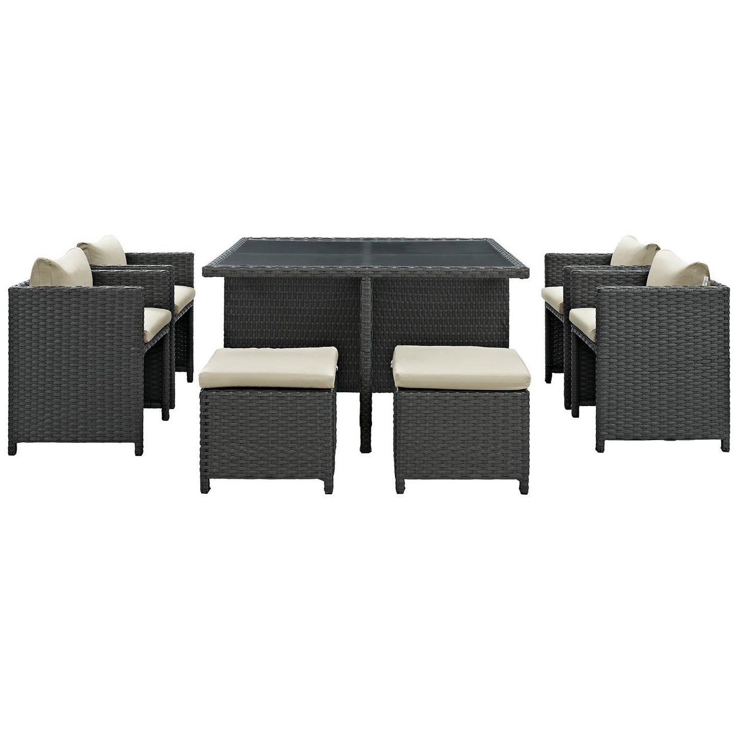 Sojourn 9 Piece Outdoor Patio Sunbrella Dining Set in Antique Canvas Beige by Modway (1946)