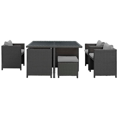 Sojourn 9 Piece Outdoor Patio Sunbrella Dining Set in Canvas Gray by Modway (1946)