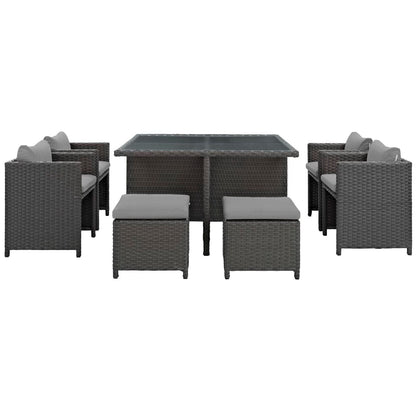 Sojourn 9 Piece Outdoor Patio Sunbrella Dining Set in Canvas Gray by Modway (1946)