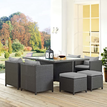 Sojourn 9 Piece Outdoor Patio Sunbrella Dining Set in Canvas Gray by Modway (1946)