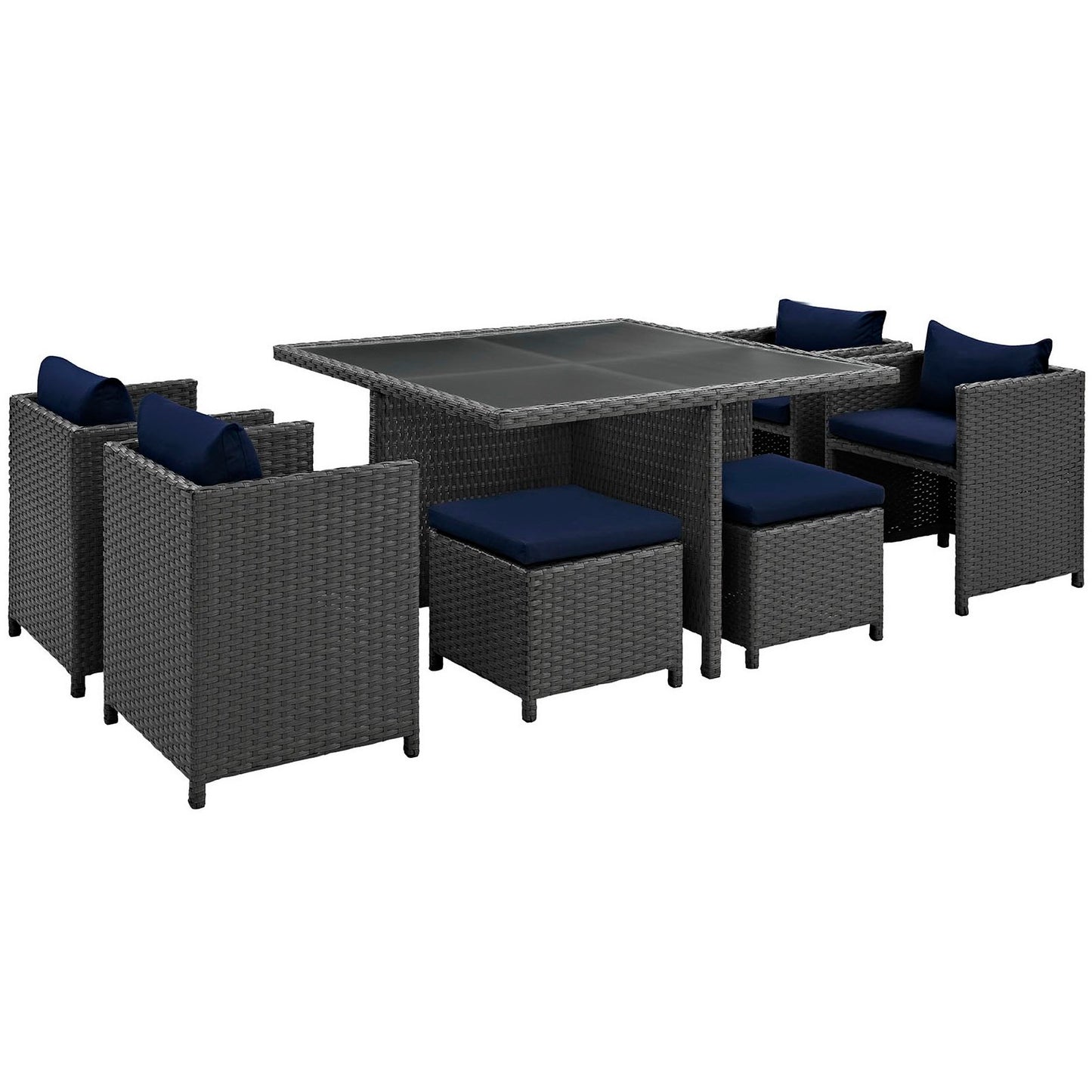 Sojourn 9 Piece Outdoor Patio Sunbrella Dining Set in Canvas Navy by Modway (1946)