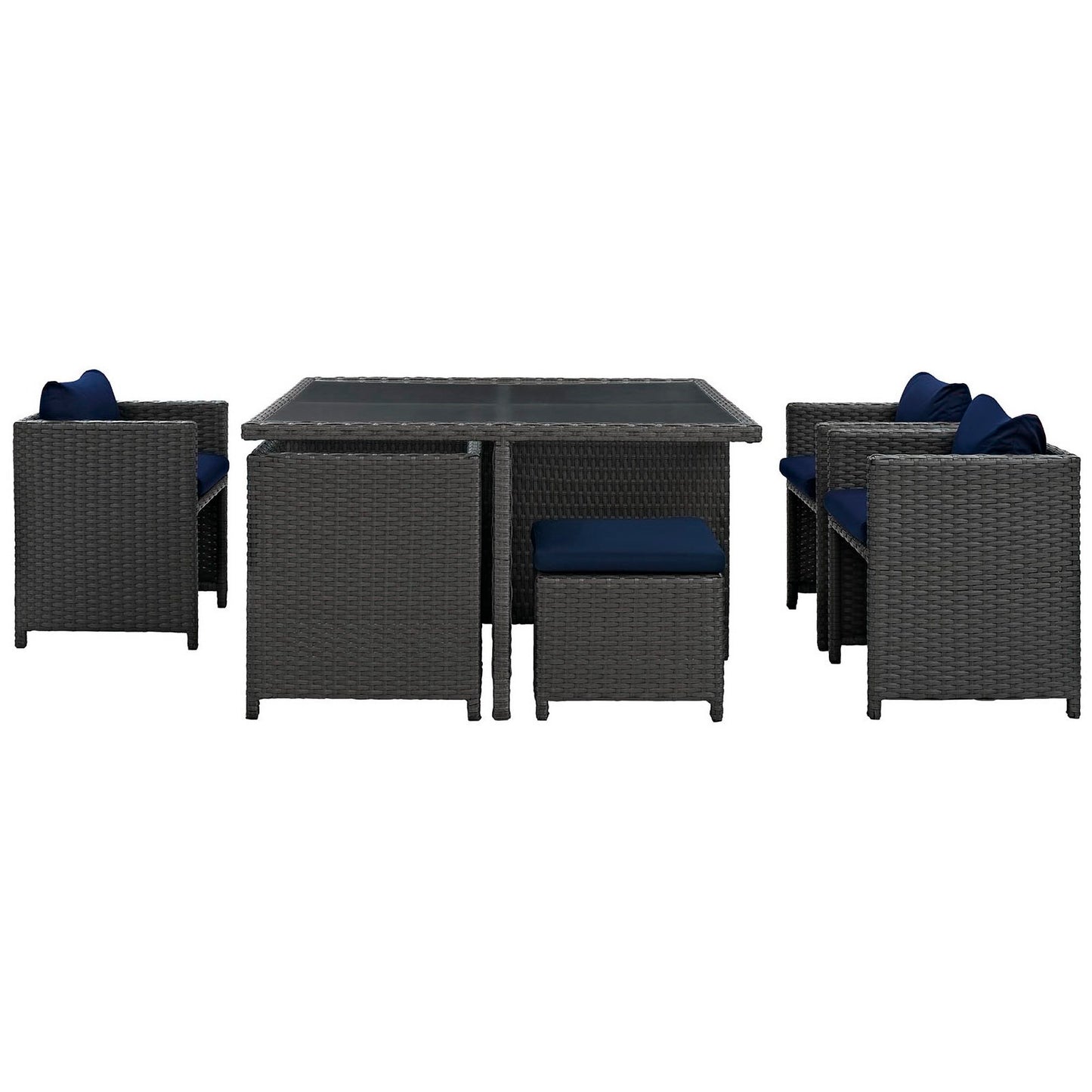 Sojourn 9 Piece Outdoor Patio Sunbrella Dining Set in Canvas Navy by Modway (1946)