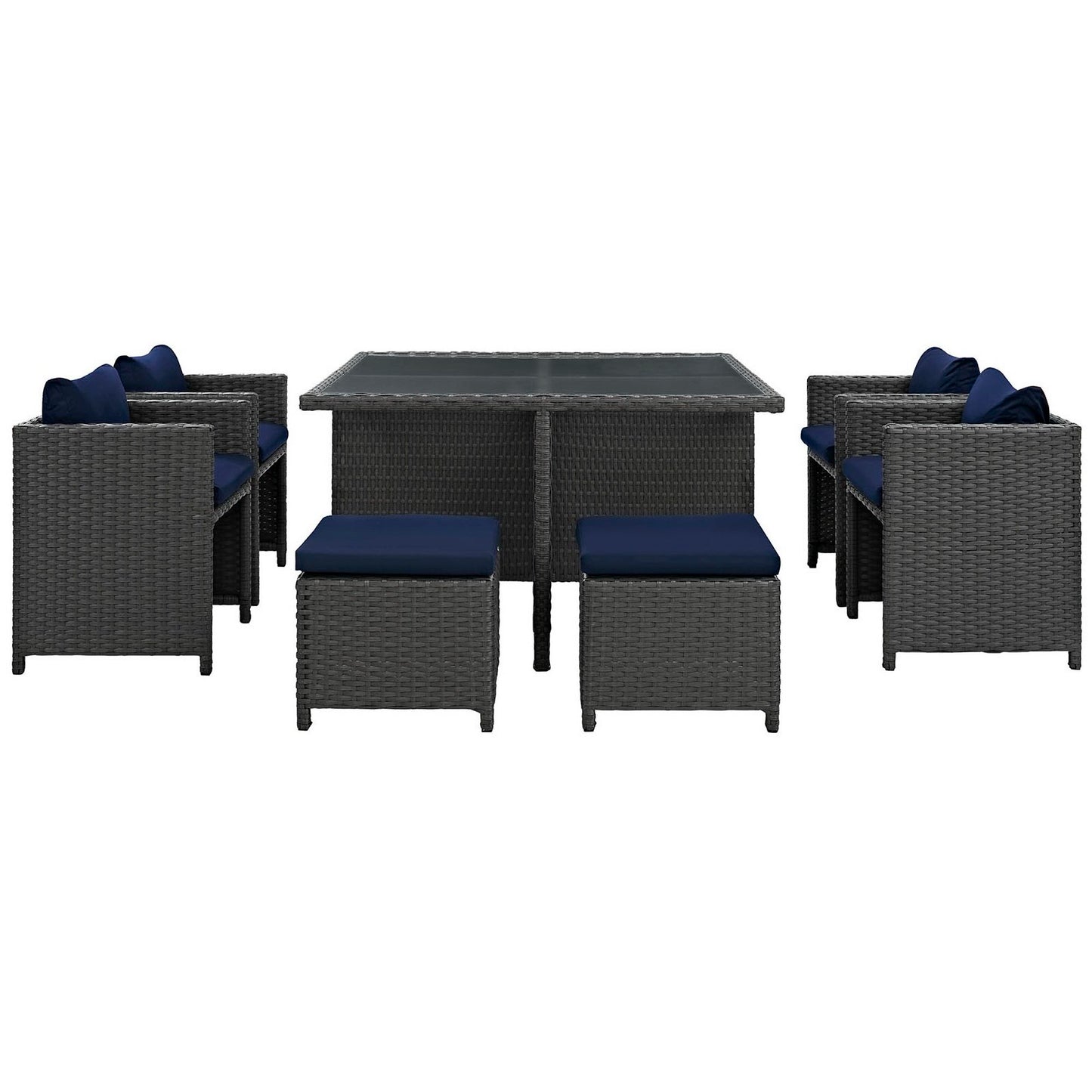 Sojourn 9 Piece Outdoor Patio Sunbrella Dining Set in Canvas Navy by Modway (1946)