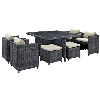 Summon 9 Piece Outdoor Patio Sunbrella Dining Set in Antique Canvas Beige by Modway (1947)