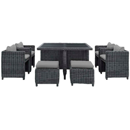 Summon 9 Piece Outdoor Patio Sunbrella Dining Set in Canvas Gray by Modway (1947)