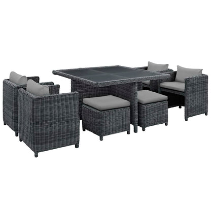 Summon 9 Piece Outdoor Patio Sunbrella Dining Set in Canvas Gray by Modway (1947)