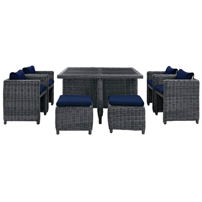 Summon 9 Piece Outdoor Patio Sunbrella Dining Set in Canvas Navy by Modway (1947)