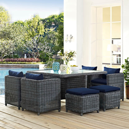 Summon 9 Piece Outdoor Patio Sunbrella Dining Set in Canvas Navy by Modway (1947)
