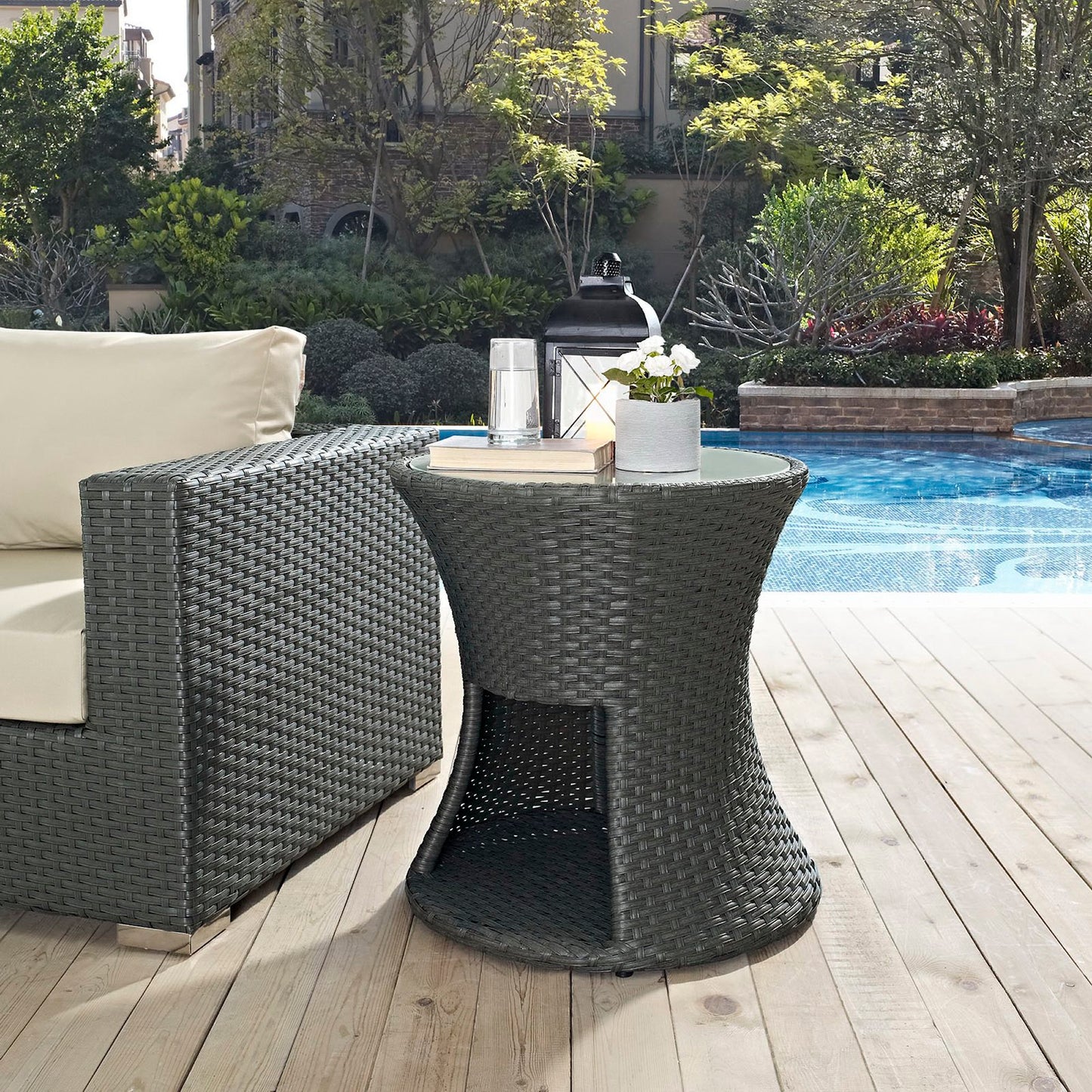 Sojourn Round Outdoor Patio Side Table in Chocolate by Modway (1980)