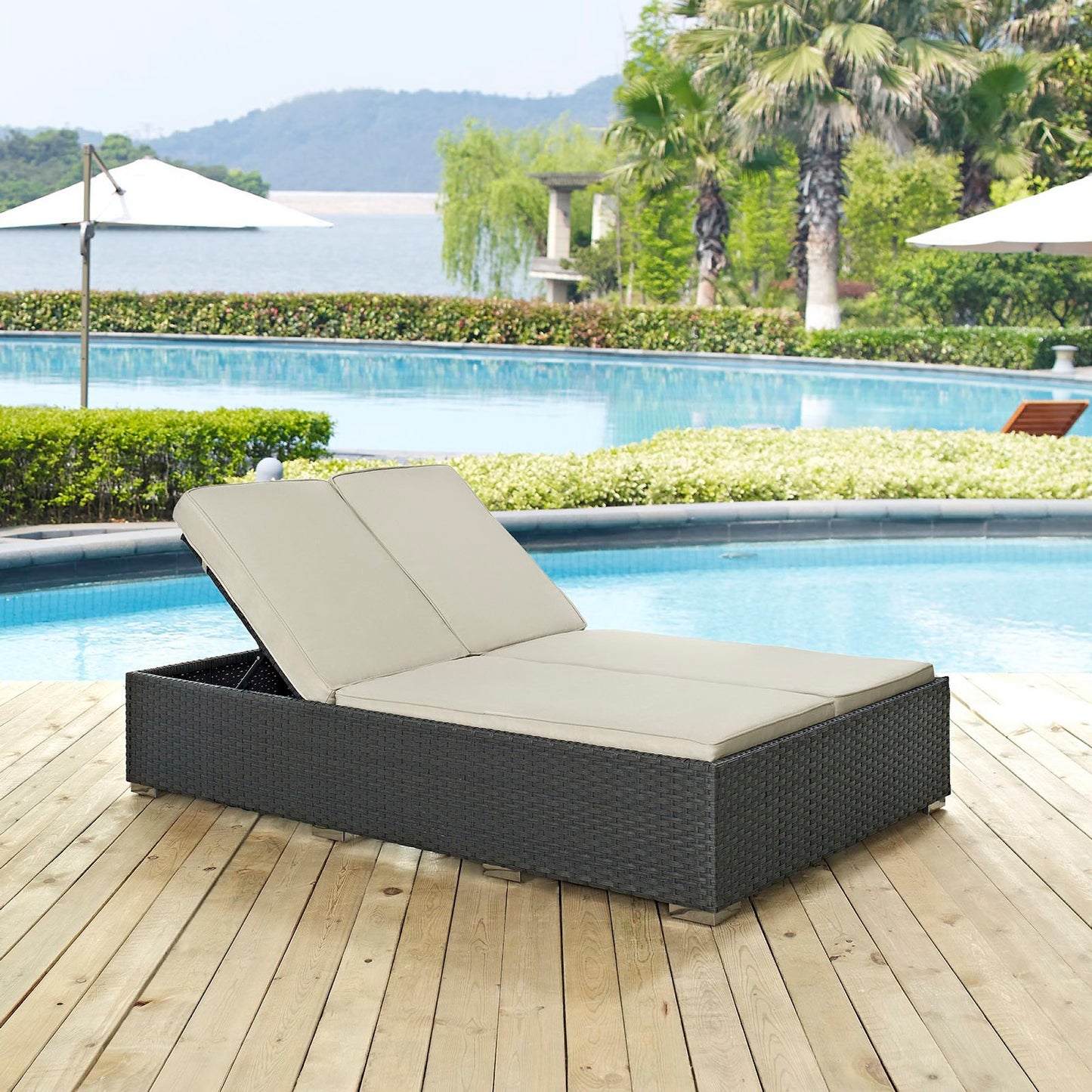 Sojourn Outdoor Patio Sunbrella Double Chaise in Chocolate Beige by Modway (1983)