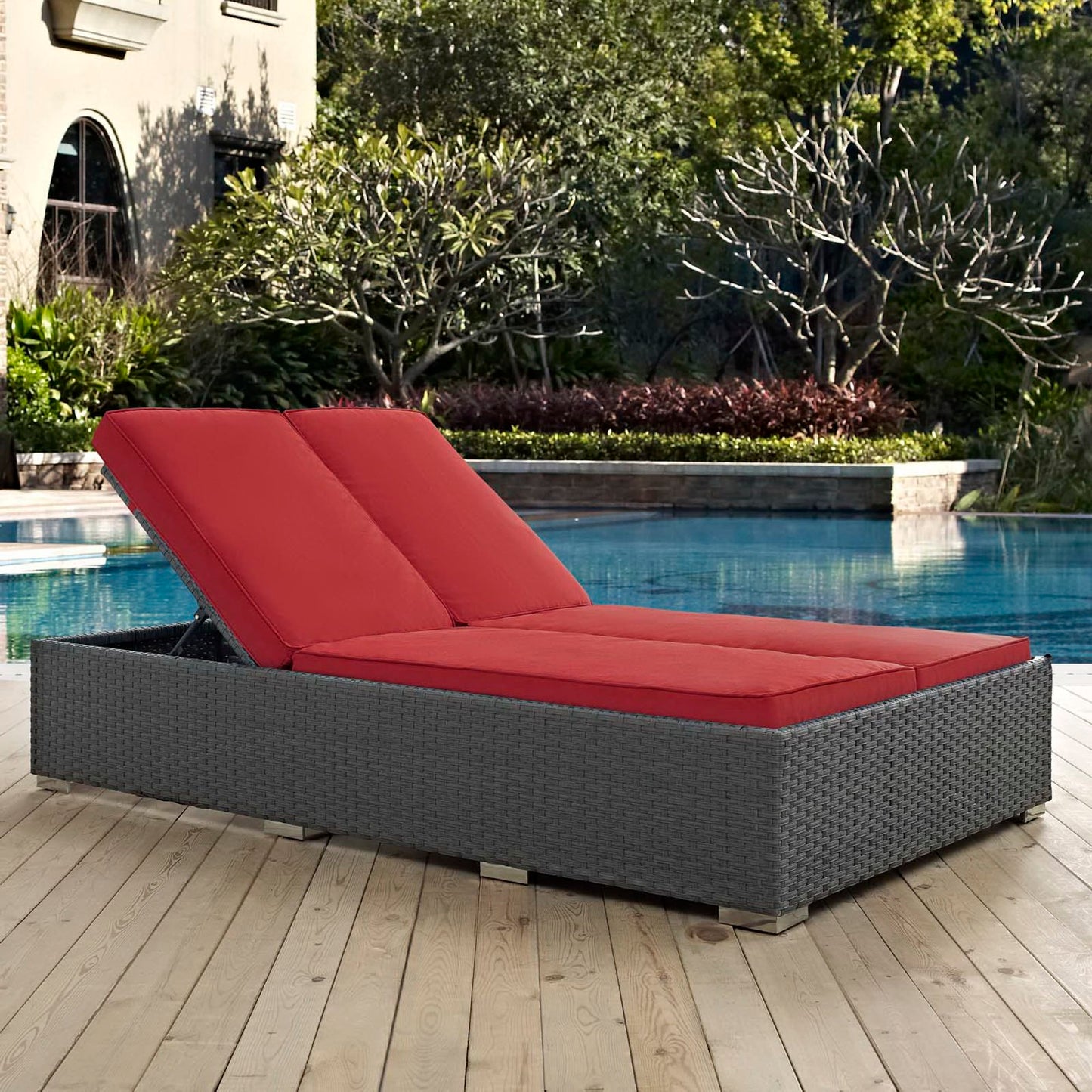 Sojourn Outdoor Patio Sunbrella Double Chaise in Chocolate Red by Modway (1983)