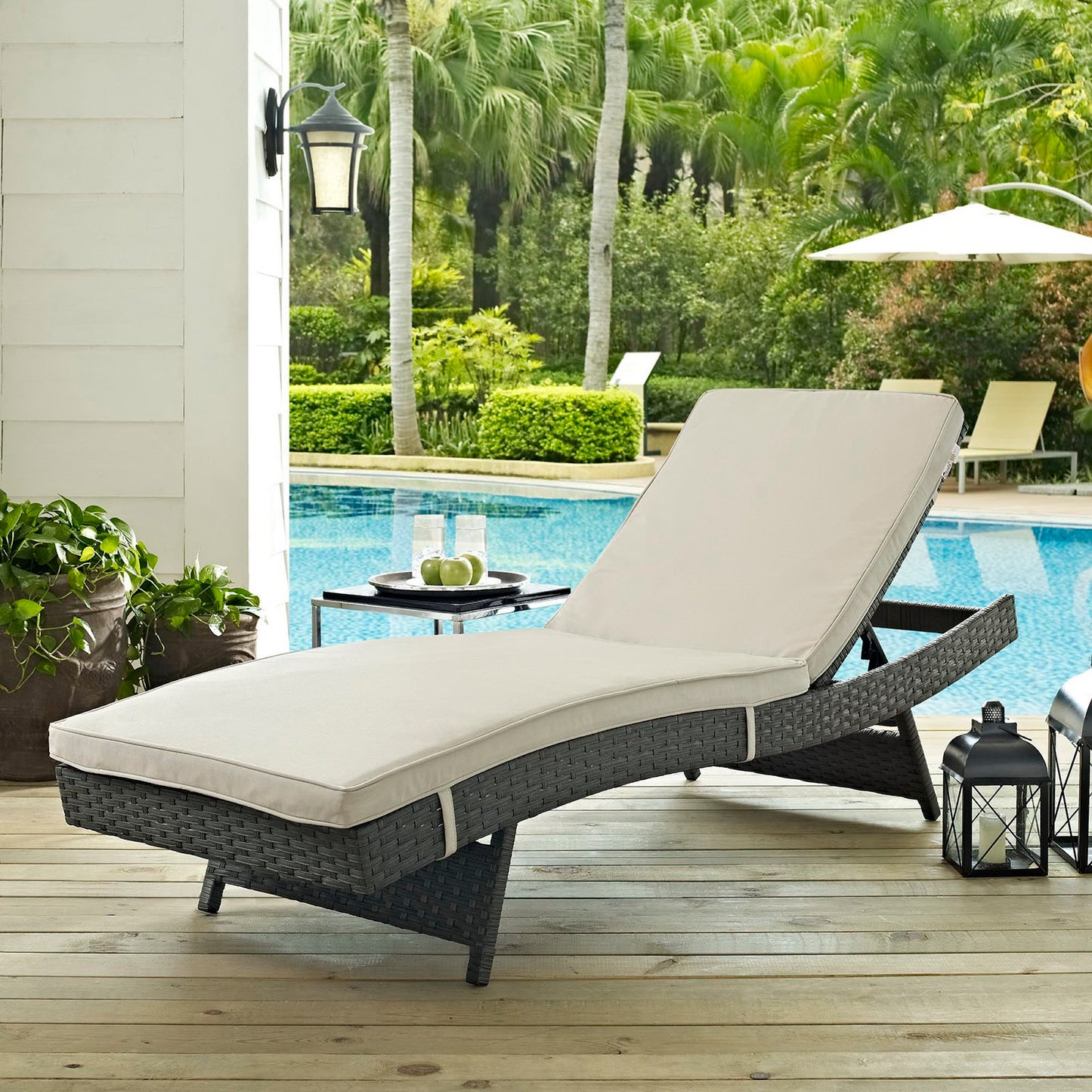 Sojourn Outdoor Patio Sunbrella Chaise in Antique Canvas Beige by Modway (1985)