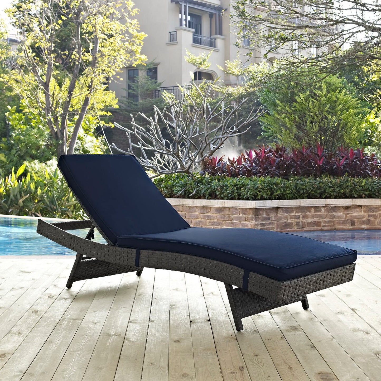 Sojourn Outdoor Patio Sunbrella Chaise in Canvas Navy by Modway (1985)