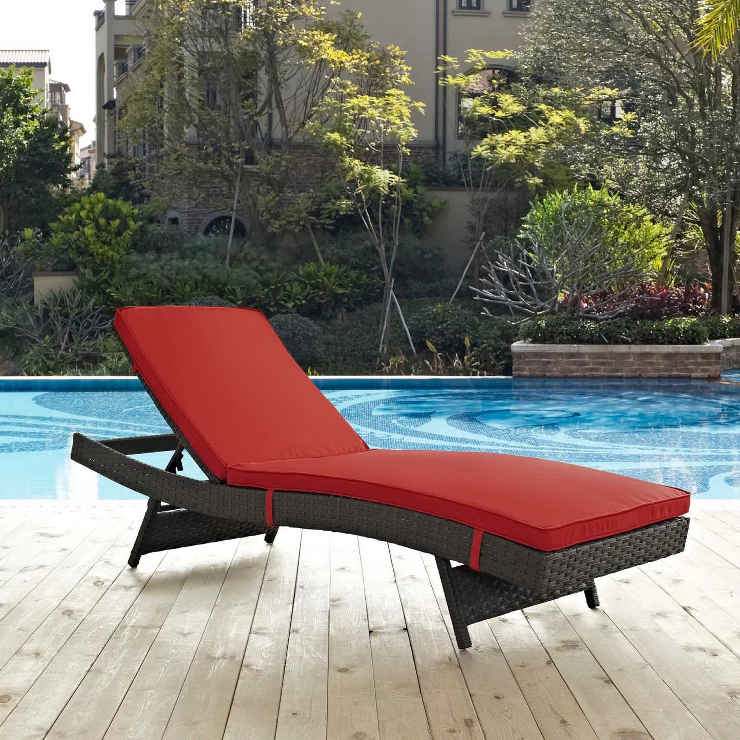 Sojourn Outdoor Patio Sunbrella Chaise in Canvas Red by Modway (1985)
