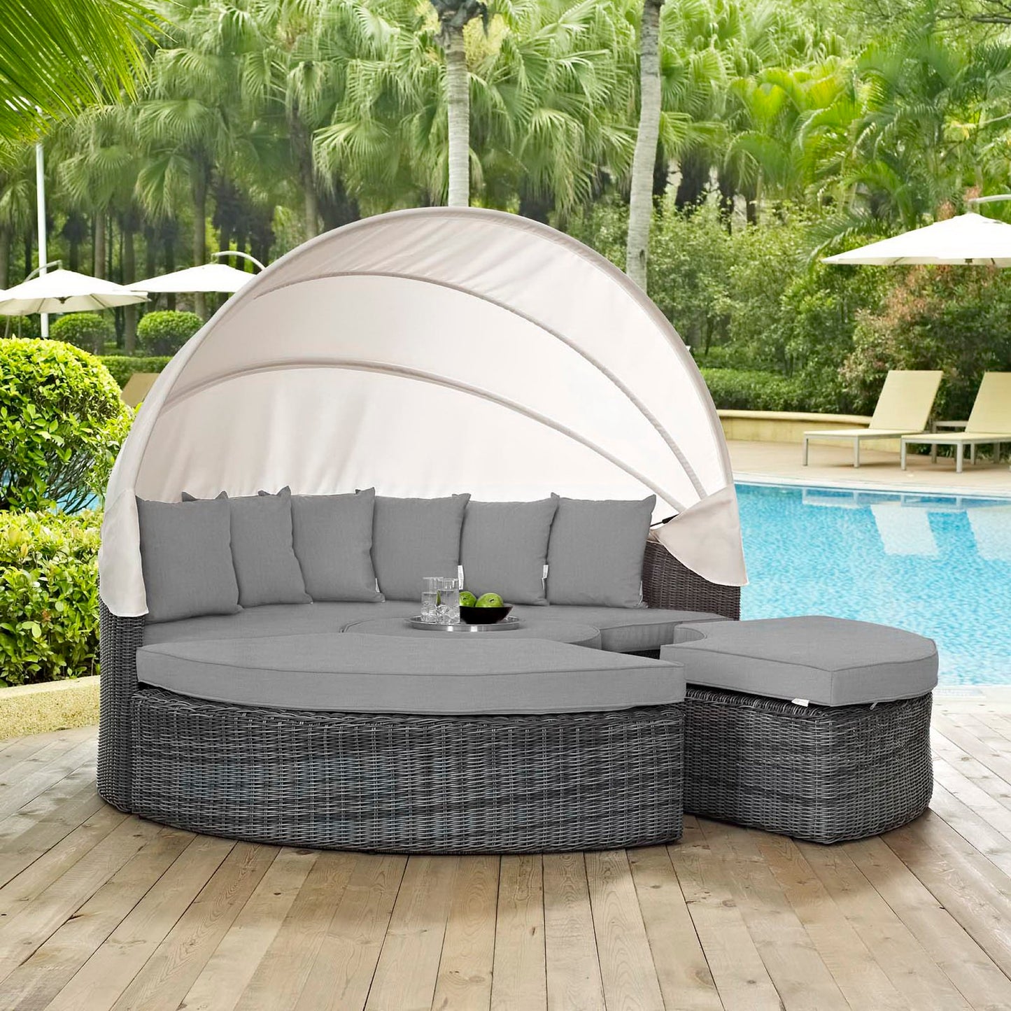 Summon Canopy Outdoor Patio Sunbrella Daybed in Canvas Gray by Modway (1997)